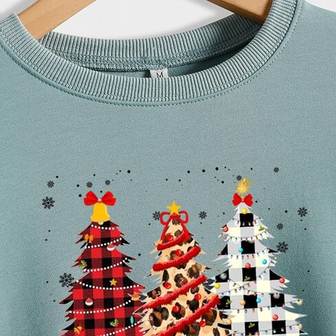 Women's Christmas Sweatshirts Funny Christmas Sweatshirts Green Printed Crew Neck Pullover Long Sleeves Casual Tops in Saudi Arabia