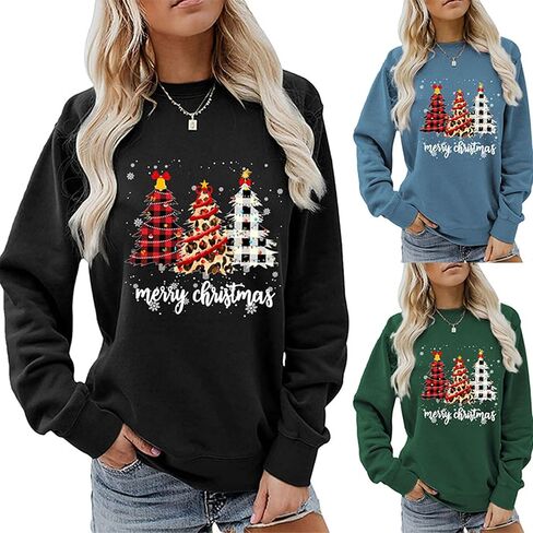 Women's Christmas Sweatshirts Funny Christmas Sweatshirts Green Printed Crew Neck Pullover Long Sleeves Casual Tops in Saudi Arabia