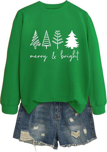 Women's Christmas Sweatshirts Funny Christmas Sweatshirts Green Printed Crew Neck Pullover Long Sleeves Casual Tops in Saudi Arabia