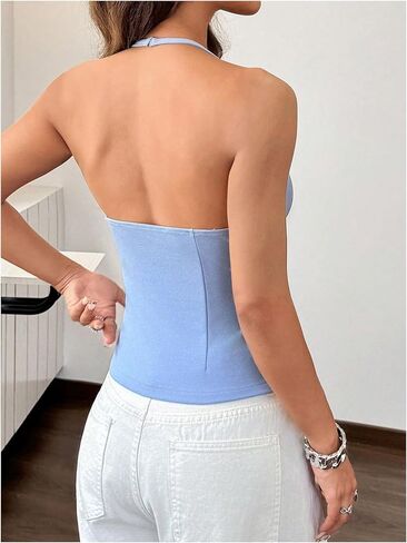 Verdusa Women's Y2K Bow Knot Halter Tops Cut Out Split Backless Cami Top in Saudi Arabia