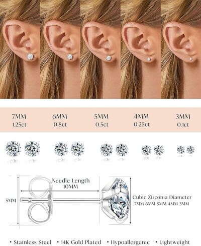 FUNEIA Gold Stud Earrings for Women Trendy Hypoallergenic Silver Dainty Cartilage Earring Stacks Cubic Zirconia Earrings Studs Sets for Multiple Piercing Tragus Piercing Jewelry in Saudi Arabia