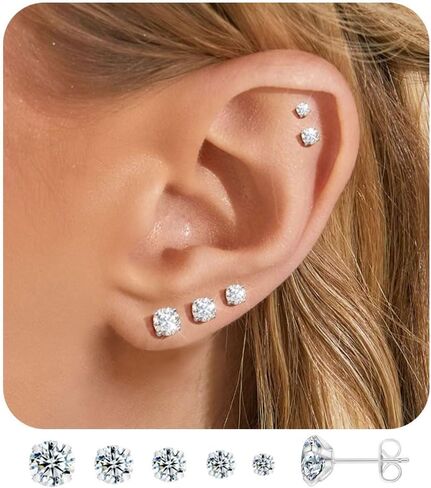 FUNEIA Gold Stud Earrings for Women Trendy Hypoallergenic Silver Dainty Cartilage Earring Stacks Cubic Zirconia Earrings Studs Sets for Multiple Piercing Tragus Piercing Jewelry in Saudi Arabia