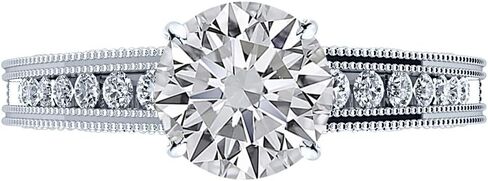 2.5 Carat Classic Lab Grown Synthetic Round Milgrain Classic Channel Set IGI Certified Diamond Engagement Ring (2 Ct, I-J Color, SI1-SI2 Clarity Center) in Saudi Arabia