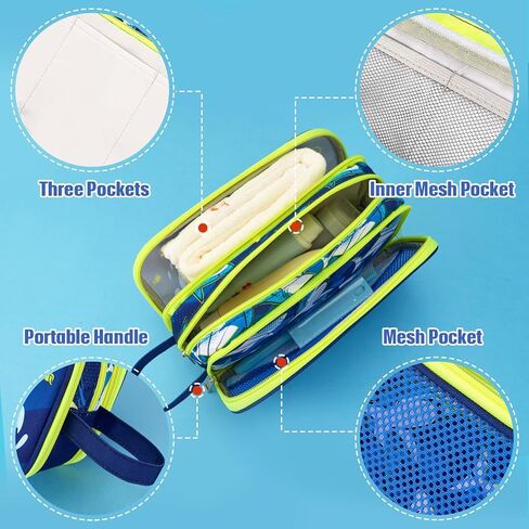 Dinosaur Toiletry Bag - Travel Toiletry Bag for Boys Kids Christmas Birthday Gift Toiletries Makeup Cosmetic Pouch Camping Traveling Toiletry Case Water-resistant Wash Bag Dopp Kit with Mesh Pocket in Kuwait