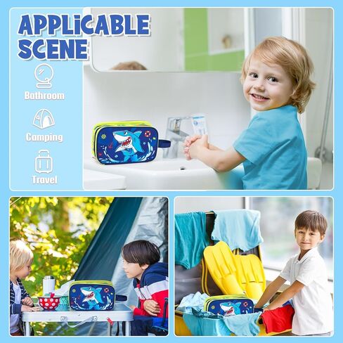 Dinosaur Toiletry Bag - Travel Toiletry Bag for Boys Kids Christmas Birthday Gift Toiletries Makeup Cosmetic Pouch Camping Traveling Toiletry Case Water-resistant Wash Bag Dopp Kit with Mesh Pocket in Kuwait