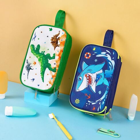 Dinosaur Toiletry Bag - Travel Toiletry Bag for Boys Kids Christmas Birthday Gift Toiletries Makeup Cosmetic Pouch Camping Traveling Toiletry Case Water-resistant Wash Bag Dopp Kit with Mesh Pocket in Kuwait