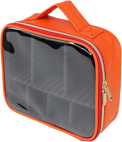 Clear Makeup Bag，Travel Cosmetic Organizer Bags for Women with Handle and Detachable Dividers, Portability Cosmetic case, Gift for Women, Gift for Girls, Orange in Saudi Arabia
