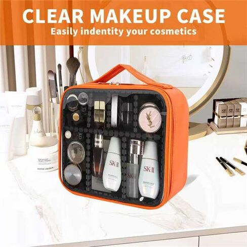Clear Makeup Bag，Travel Cosmetic Organizer Bags for Women with Handle and Detachable Dividers, Portability Cosmetic case, Gift for Women, Gift for Girls, Orange in Saudi Arabia