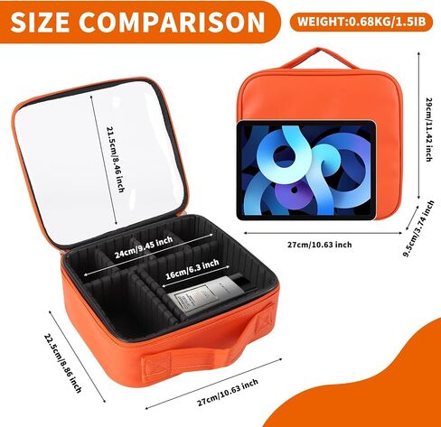 Clear Makeup Bag，Travel Cosmetic Organizer Bags for Women with Handle and Detachable Dividers, Portability Cosmetic case, Gift for Women, Gift for Girls, Orange in Saudi Arabia