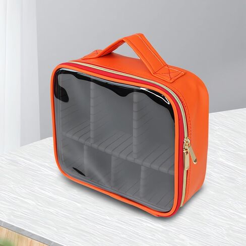 Clear Makeup Bag，Travel Cosmetic Organizer Bags for Women with Handle and Detachable Dividers, Portability Cosmetic case, Gift for Women, Gift for Girls, Orange in Saudi Arabia
