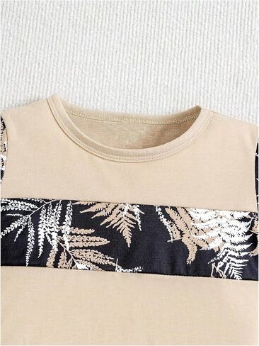 SweatyRocks Boy's 2 Piece Outfits Tropical Print Colorblock Short Sleeve T Shirts and Shorts Set in Saudi Arabia
