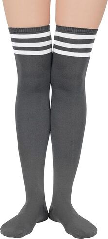 Komorebi 3 Pairs Womens Thigh High Socks Striped Over the Knee High Socks Casual Long Socks Cotton Thigh High Stockings in Kuwait
