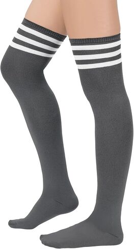 Komorebi 3 Pairs Womens Thigh High Socks Striped Over the Knee High Socks Casual Long Socks Cotton Thigh High Stockings in Kuwait