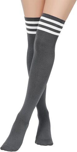 Komorebi 3 Pairs Womens Thigh High Socks Striped Over the Knee High Socks Casual Long Socks Cotton Thigh High Stockings in Kuwait