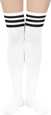 Komorebi 3 Pairs Womens Thigh High Socks Striped Over the Knee High Socks Casual Long Socks Cotton Thigh High Stockings in Kuwait