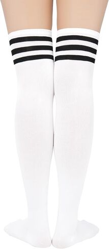 Komorebi 3 Pairs Womens Thigh High Socks Striped Over the Knee High Socks Casual Long Socks Cotton Thigh High Stockings in Kuwait