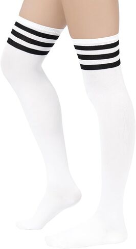 Komorebi 3 Pairs Womens Thigh High Socks Striped Over the Knee High Socks Casual Long Socks Cotton Thigh High Stockings in Kuwait