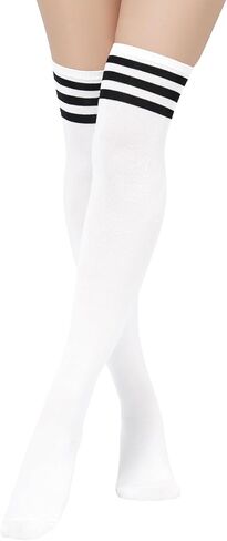 Komorebi 3 Pairs Womens Thigh High Socks Striped Over the Knee High Socks Casual Long Socks Cotton Thigh High Stockings in Kuwait