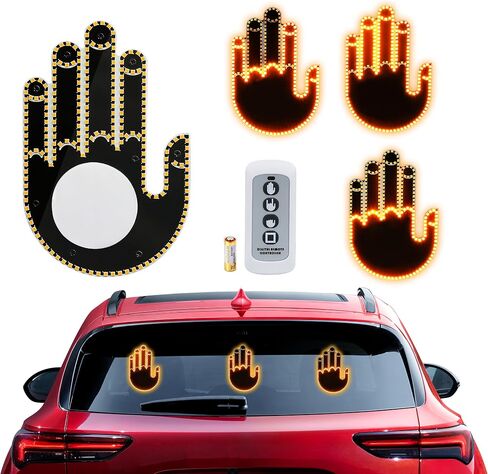 Hand Gesture Light for Car, 3 in 1 Fun Gesture Finger Light for Car with Remote, Car Accessories LED Car Back Window Sign Car Gadgets & Road Rage Signs for Drivers 1 in Saudi Arabia