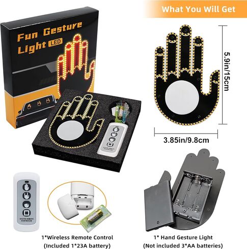 Hand Gesture Light for Car, 3 in 1 Fun Gesture Finger Light for Car with Remote, Car Accessories LED Car Back Window Sign Car Gadgets & Road Rage Signs for Drivers 1 in Saudi Arabia