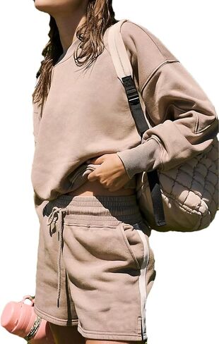 Zontroldy Womens 2024 Fall 2 Piece Outfits Pullover Sweatshirts Matching Shorts Tracksuits Set with Pockets in Saudi Arabia