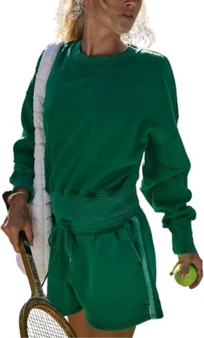 Zontroldy Womens 2024 Fall 2 Piece Outfits Pullover Sweatshirts Matching Shorts Tracksuits Set with Pockets in Saudi Arabia