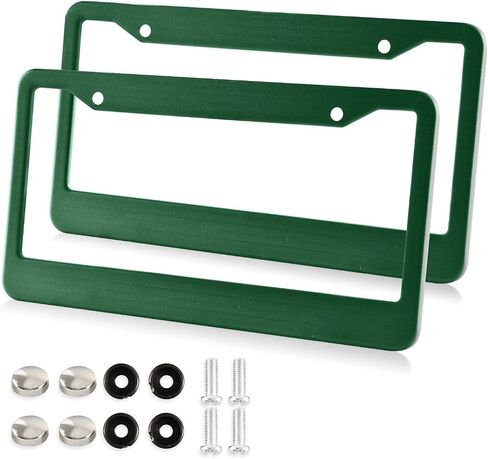 Kigai Plain Dark Green Color License Plate Frames - Universal Aluminum License Plate Covers with Screws, 2 Pack Holder Car Accessories for Front and Rear Plates in Saudi Arabia