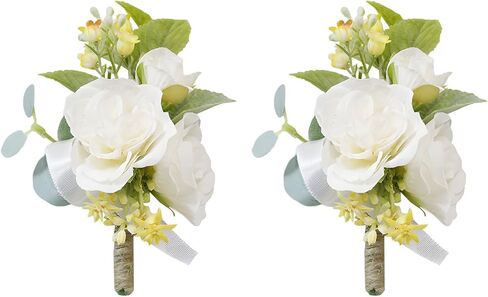 Groom Boutonniere 2 Pcs Wedding Bestman Lapel Artificial Flower Groomsman Parent Small Beige Roses Boutonniere Flower for Wedding Quinceanera Birthday Father Daughter Dance Prom Homecoming in Saudi Arabia