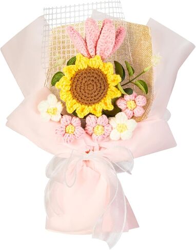 JSPYFITS Crochet Flowers Bouquet, Handdmade Knitted Bouquet Flower, Eternal Flowers Bouquet for Girlfriend Mother,Valentine's Birthday Wedding Gift (Pink Tulips Sunflower) in Saudi Arabia