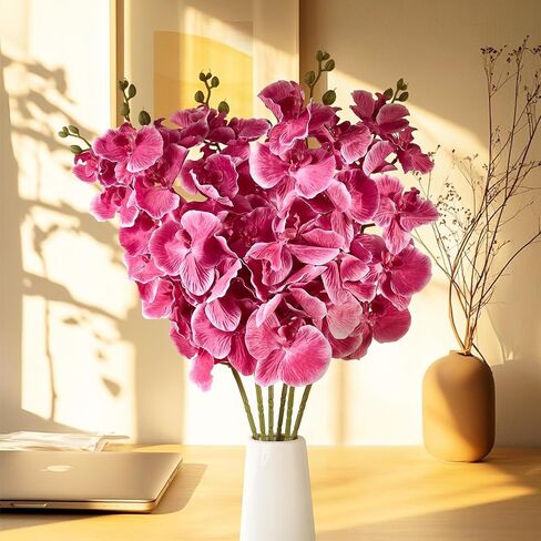 6 PCS Artificial Orchid Stems 33.5" Tall 9 Large Petals Fake Fuchsia Phalaenopsis Flower Arrangements for Home Wedding Living Room Table Centerpiece Office Table Decor in Saudi Arabia