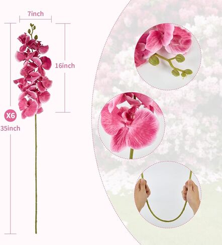 6 PCS Artificial Orchid Stems 33.5" Tall 9 Large Petals Fake Fuchsia Phalaenopsis Flower Arrangements for Home Wedding Living Room Table Centerpiece Office Table Decor in Saudi Arabia