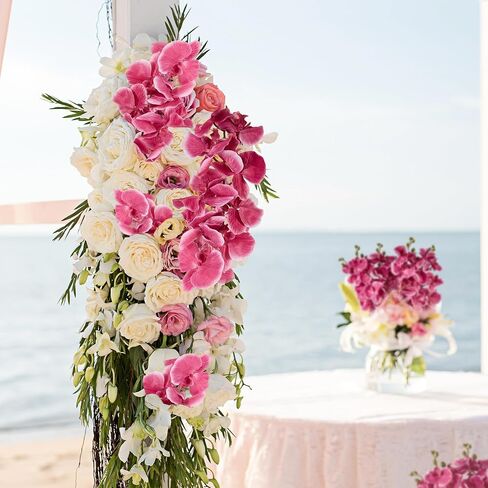 6 PCS Artificial Orchid Stems 33.5" Tall 9 Large Petals Fake Fuchsia Phalaenopsis Flower Arrangements for Home Wedding Living Room Table Centerpiece Office Table Decor in Saudi Arabia