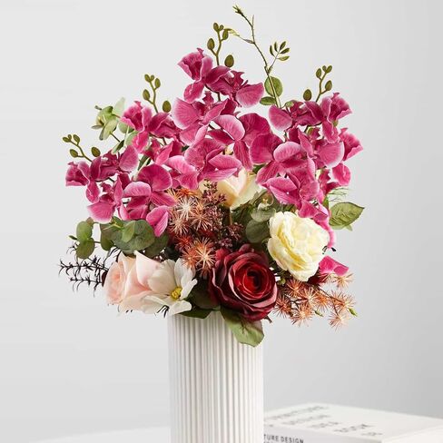 6 PCS Artificial Orchid Stems 33.5" Tall 9 Large Petals Fake Fuchsia Phalaenopsis Flower Arrangements for Home Wedding Living Room Table Centerpiece Office Table Decor in Saudi Arabia