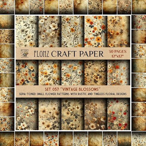 Scrapbook Paper (30 Pages 12"x12") Rustic Roses: Vintage Wild Rose Patterns with Lush, Blooming Garden Themes in Classic Styles FLONZ Vintage Styled Double Sided Paper Pad for Craft Cardmaking in Saudi Arabia