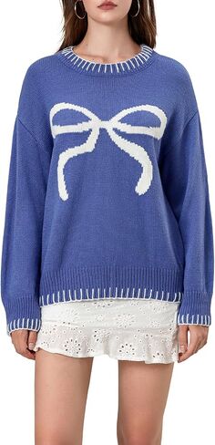 Women Y2K Coquette Bow Sweater Long Sleeve Crewneck Ribbon Pullover E Girl Aesthetic Sweatshirt Vintage Streetwear in Kuwait