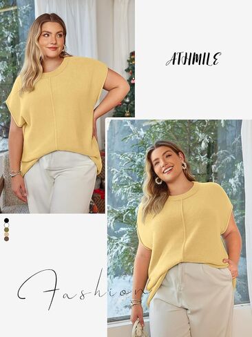 ATHMILE Womens Cap Sleeve Tops Casual Crew Neck Loose Fit Knit Lightweight Sweater Pullover Summer Outfits Fashion Vest in Saudi Arabia