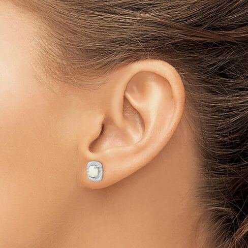 925 Sterling Silver Square Birthstone Gemstone Post Earrings (Length 9.15 mm Width 9.1 mm) in Saudi Arabia