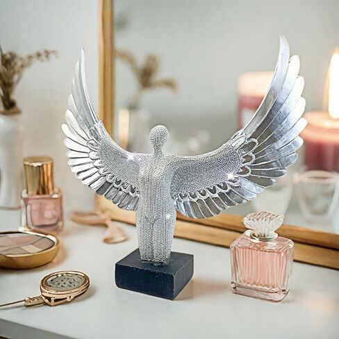 13 inch Spread Wings Angel Sculpture Bead Design Angel Statue Abstract Figurine for Gifts Home Decoration-Dresser Decor in Saudi Arabia