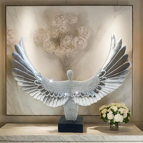 13 inch Spread Wings Angel Sculpture Bead Design Angel Statue Abstract Figurine for Gifts Home Decoration-Dresser Decor in Saudi Arabia