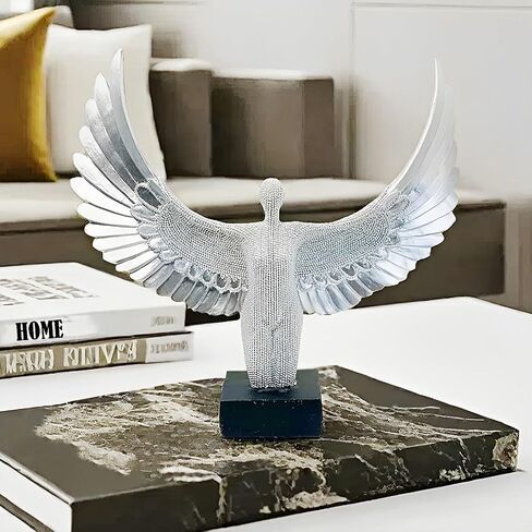 13 inch Spread Wings Angel Sculpture Bead Design Angel Statue Abstract Figurine for Gifts Home Decoration-Dresser Decor in Saudi Arabia