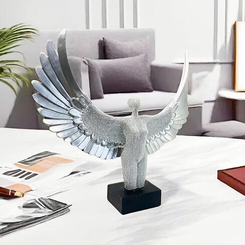 13 inch Spread Wings Angel Sculpture Bead Design Angel Statue Abstract Figurine for Gifts Home Decoration-Dresser Decor in Saudi Arabia