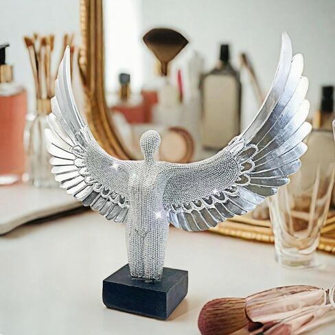 13 inch Spread Wings Angel Sculpture Bead Design Angel Statue Abstract Figurine for Gifts Home Decoration-Dresser Decor in Saudi Arabia