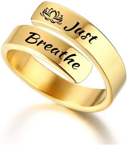 خاتم Just Breathe للنساء، من الفولاذ المقاوم للصدأ، حلقات حلزونية قابلة للتعديل، حلقات شفاء عتيقة لابنتي/أفضل صديق، مجوهرات تحفيزية ملهمة in Saudi Arabia