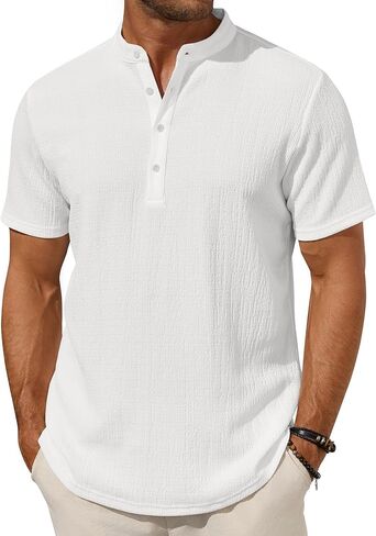 COOFANDY Men's Henley Shirt Short Sleeve Stand Collar Summer Casual Beach Hippie T-Shirts in Kuwait