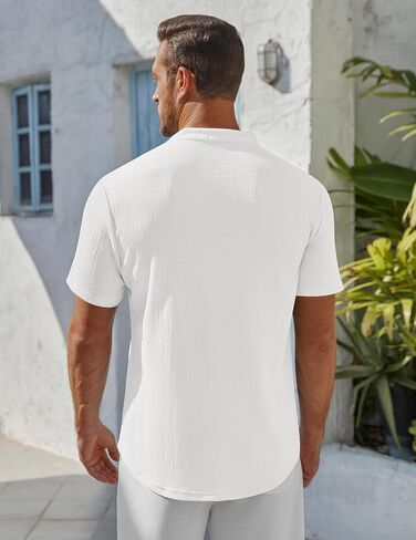 COOFANDY Men's Henley Shirt Short Sleeve Stand Collar Summer Casual Beach Hippie T-Shirts in Kuwait