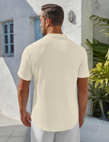 COOFANDY Men's Henley Shirt Short Sleeve Stand Collar Summer Casual Beach Hippie T-Shirts in Kuwait