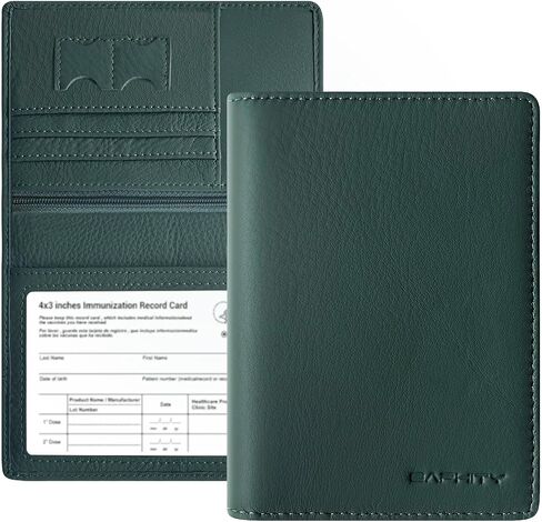 Genuine Leather Passport Holder Wallet Cover for Women and Men,Rfid Travel Wallet Passport Document Holder with Zipper Pocket & Transparent Window - Green in Saudi Arabia