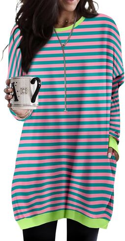 KISSMODA Women's Long Sleeve Tunic Tops Fall for Leggings Casual Long Tunics with Pockets T Shirts Loose S-3XL in Kuwait