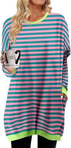 KISSMODA Women's Long Sleeve Tunic Tops Fall for Leggings Casual Long Tunics with Pockets T Shirts Loose S-3XL in Kuwait