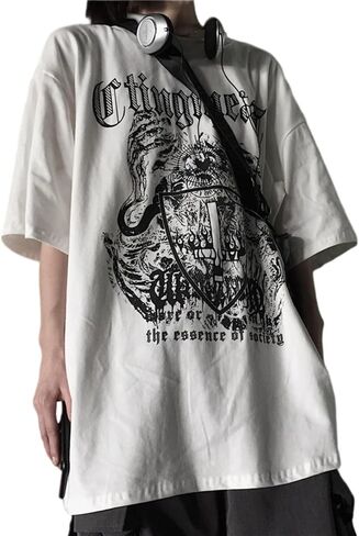 Men Women Y2K Goth Shirt Emo Alt Cross Graphic Tee Grunge Dark Academia T-Shirt Oversized Baggy Tops Clothes in Saudi Arabia